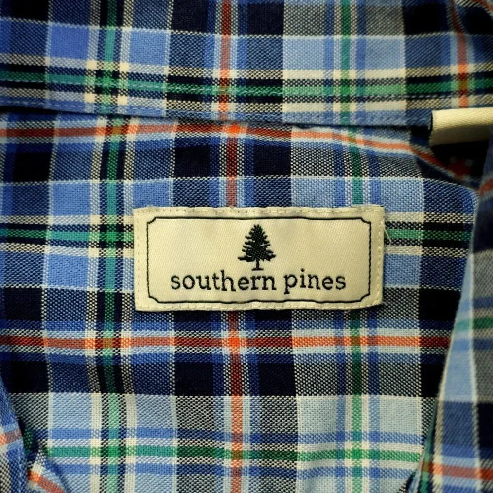 Southern Pines Flannel Plaid Blue Multi-Collared Collared‎ Dress Shirt M Medium
